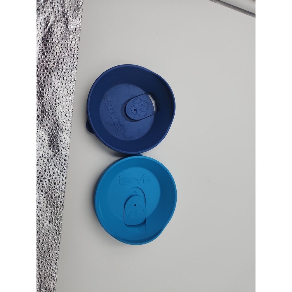 2 Tervis Tumbler Travel Lid Genuine with Slider in Light & Navy Dark Blue 24oz.